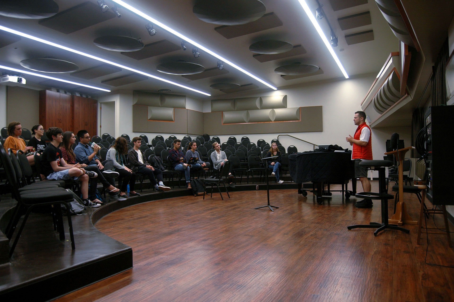 October 8, 2017 | San Luis Obispo, CA | Take It SLO, Cal Poly’s competitive a capella group,
begin their third meeting of the quarter in room 218, building 45. Group president and art and
design senior Blake Silva (right) addresses his band members: “We have to start preparing for
our winter show, guys. We already have requests for gigs coming in.” The group just recently
concluded their auditions for new members on the 24th of September.