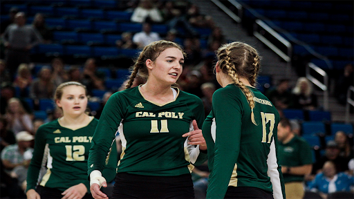 One of the biggest reasons for the volleyball team’s success the past two season was the addition of outside hitter Torrey Van Winden. She transferred to Cal Poly from UCLA last year and reunited with her sister Adlee Van Winden (17). Their family has a lot of history in the volleyball program as their mother and aunt were  on the 1985 team that defeated UCLA in the NCAA tournament. Earlier this year Cal Poly defeated UCLA in back-to-back nights which gave Cal Poly just the third win in program history over UCLA. Photo Credit: Chris Gateley | Mustang News