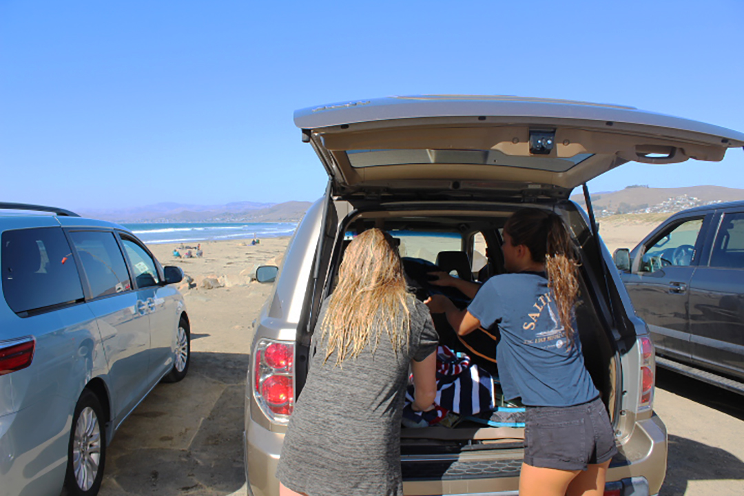 The Pit in Morro Bay, CA- Oct 13, 2018 <br><br>  Friends and teammates of Northcott, kinesiology sophomore Sidney Johnson, left, and environmental management and protection Marissa Miller, right, try to go surfing at Morro Bay often and in between classes. Johnson says that the 'perfect wave has both speed and power;' though Morro Bay doesn’t always meet that criteria, they go because it’s the closest to campus and is always 'surfable'. As female surfers, they agree that they both feel the need to prove themselves in the water because of the male dominance but they enjoy being the minority because of the greater reward when they do something exceptionally well on a wave.  'Surfing is an art' Miller says, 'the best guys are artistic when they surf,' and 'there is a mix of male strength and girl expression'. 