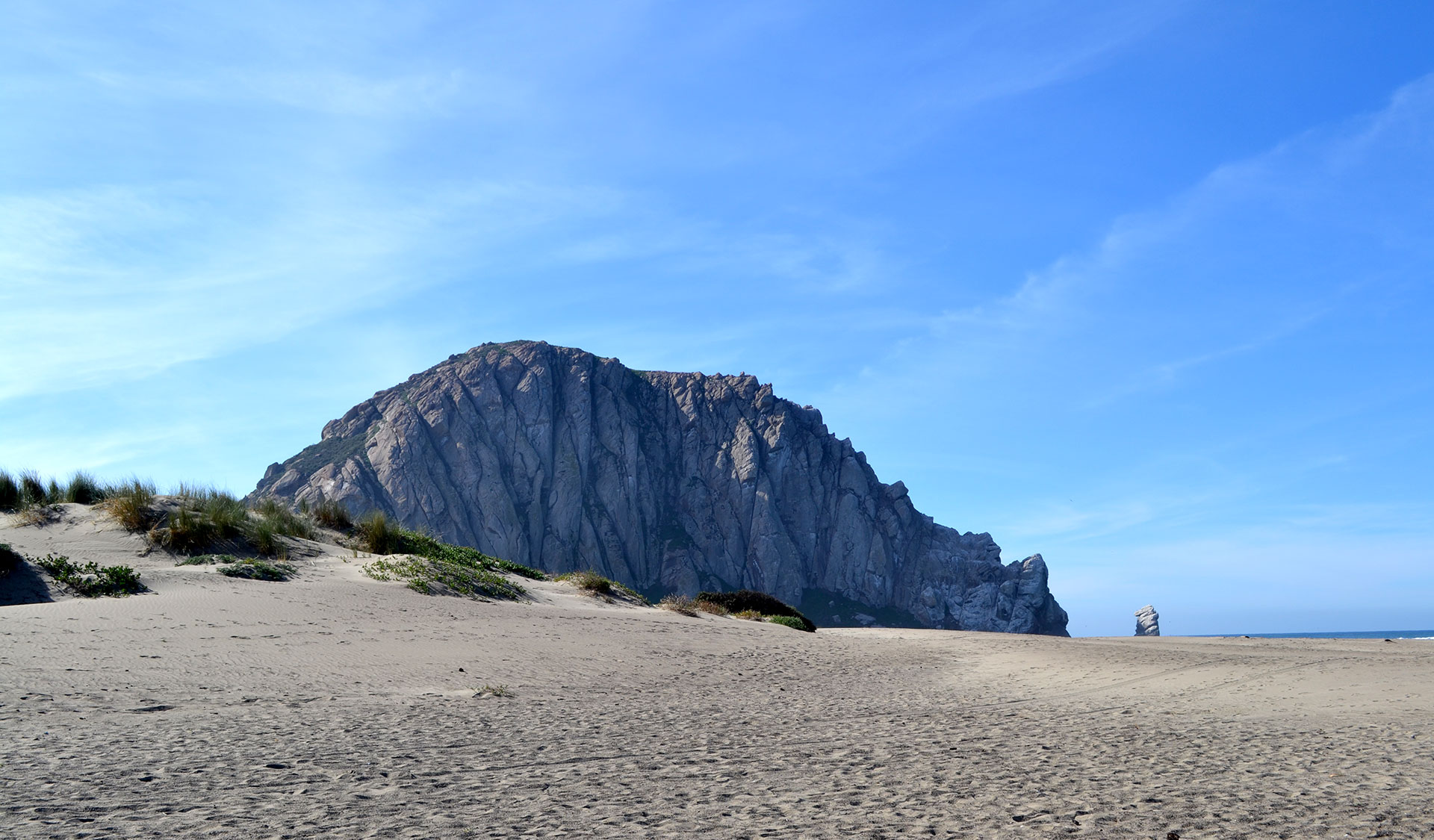Morro Rock provides a backdrop for the cleanup. Volunteers take a few minutes to appreciate the scene before getting to work. 'It’s nice and calm,' said Nikki Gan, 1st year Business major and club member. 'I could stay out here for ages…if I didn’t have homework.'