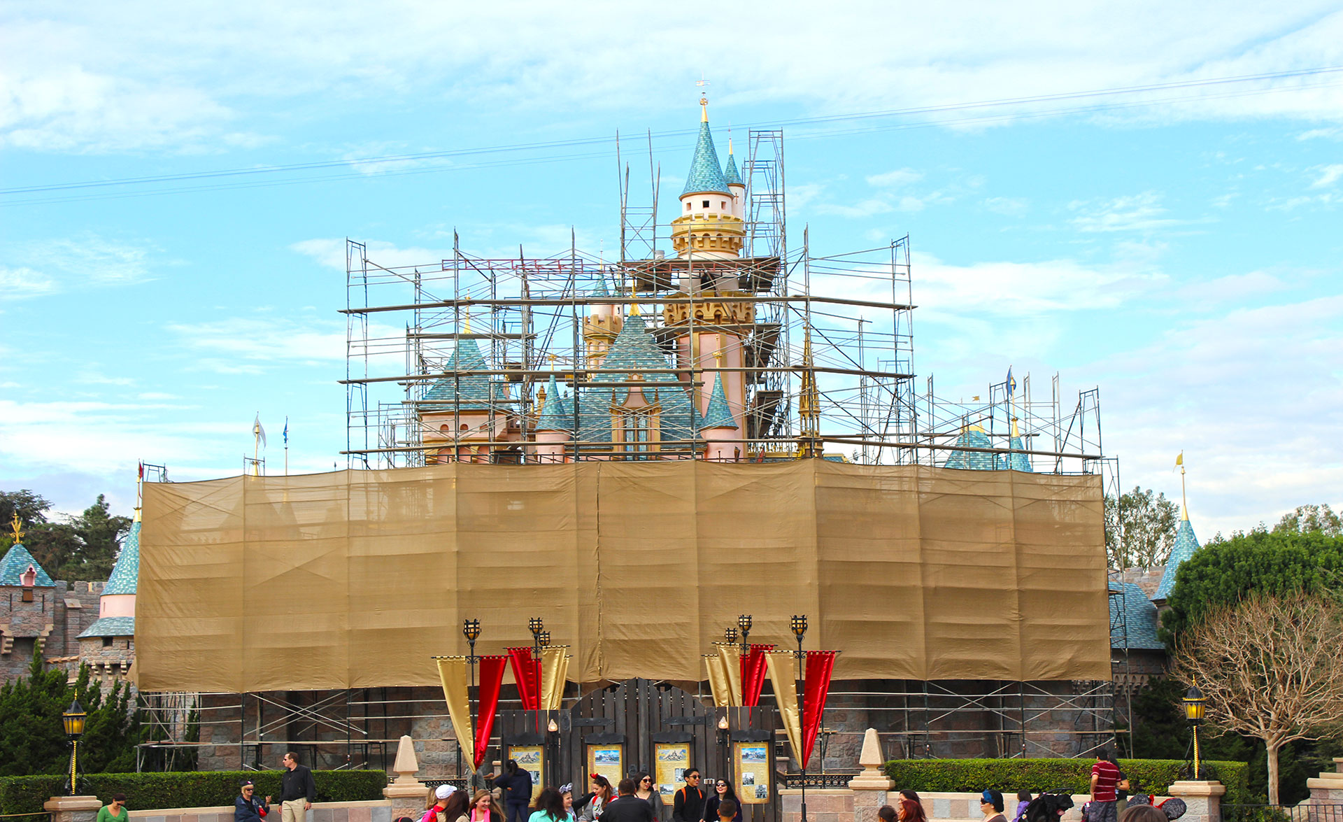 The iconic Sleeping Beauty Castle is covered and under construction in preparation for Disneyland's 60th anniversary in July. The castle is one of the most visited and photographed landmarks in the park, and is a big surprise to guests who haven't researched attraction closures.  