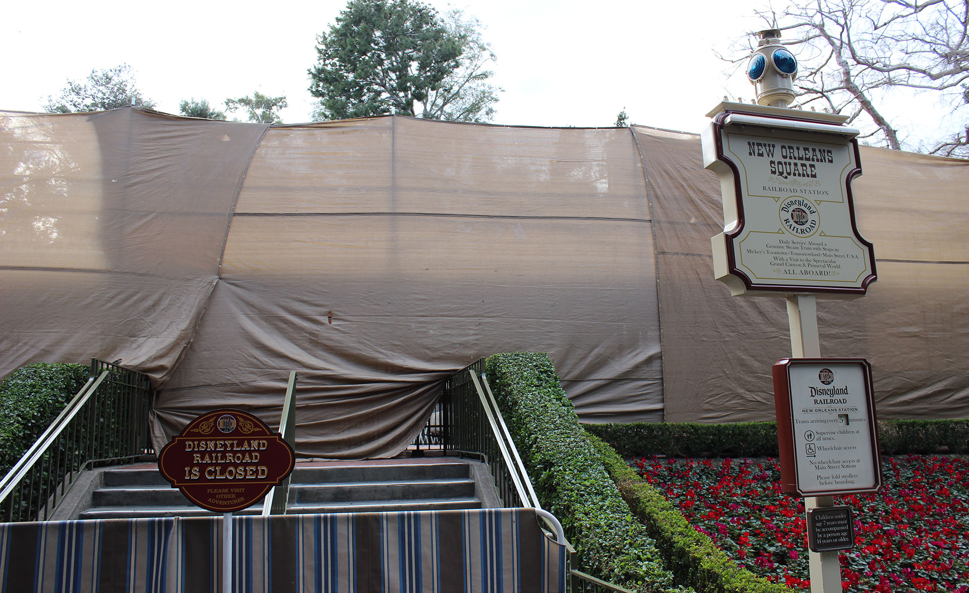 The Disneyland Railroad that normally transports guests around the park is closed for an update. 