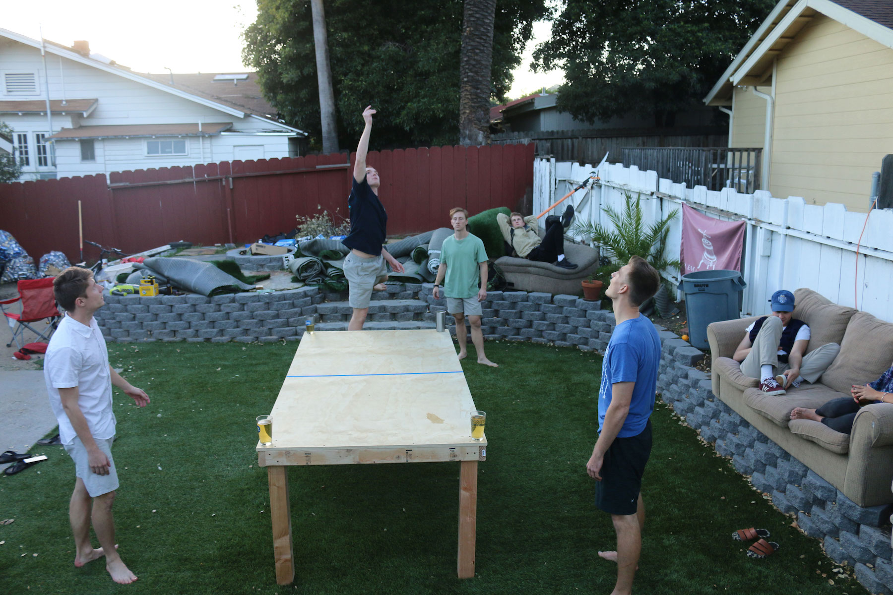 January 31, 2018 / San Luis Obispo, CA 
Eric Robinson (Senior, Biomedical Engineering), Jonah Levis (Senior, General Engineering), Michael Matheson (Junior, Economics), and Cheyton Sutter (Junior, Graphic Communications) play the widely popular game Beer Die on a Wednesday evening. Beer Die is a drinking game with a rapidly growing following in colleges throughout the nation. Cal Poly recently placed second on a list of the top 25 beer die schools of 2018 by the widely followed instagram page @dyeislife. 
 Photo Credit: Brian Robbins