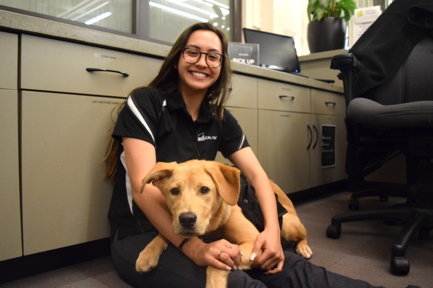 “I decided to get a service dog because I have what is considered a mental disability and so he assists me with that. In this case emotional support animals only support you emotionally whereas service animals are necessary for your daily life. It’s kind of like having your best friend with you all the time, 24-7,” animal science sophomore Jordan Chock said. Photo Credit: Sydney Brandt