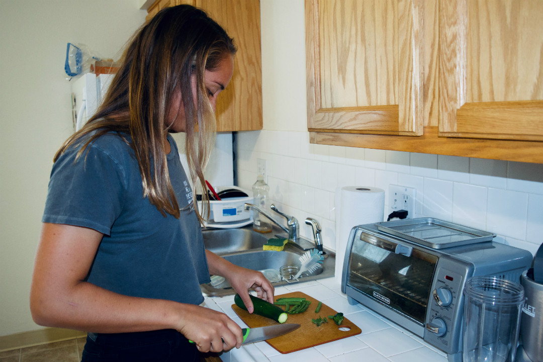 Marissa Miller, a second-year Environmental Management and Protection major from Hawaii, practices a sustainable lifestyle by eating a plant-based diet.”